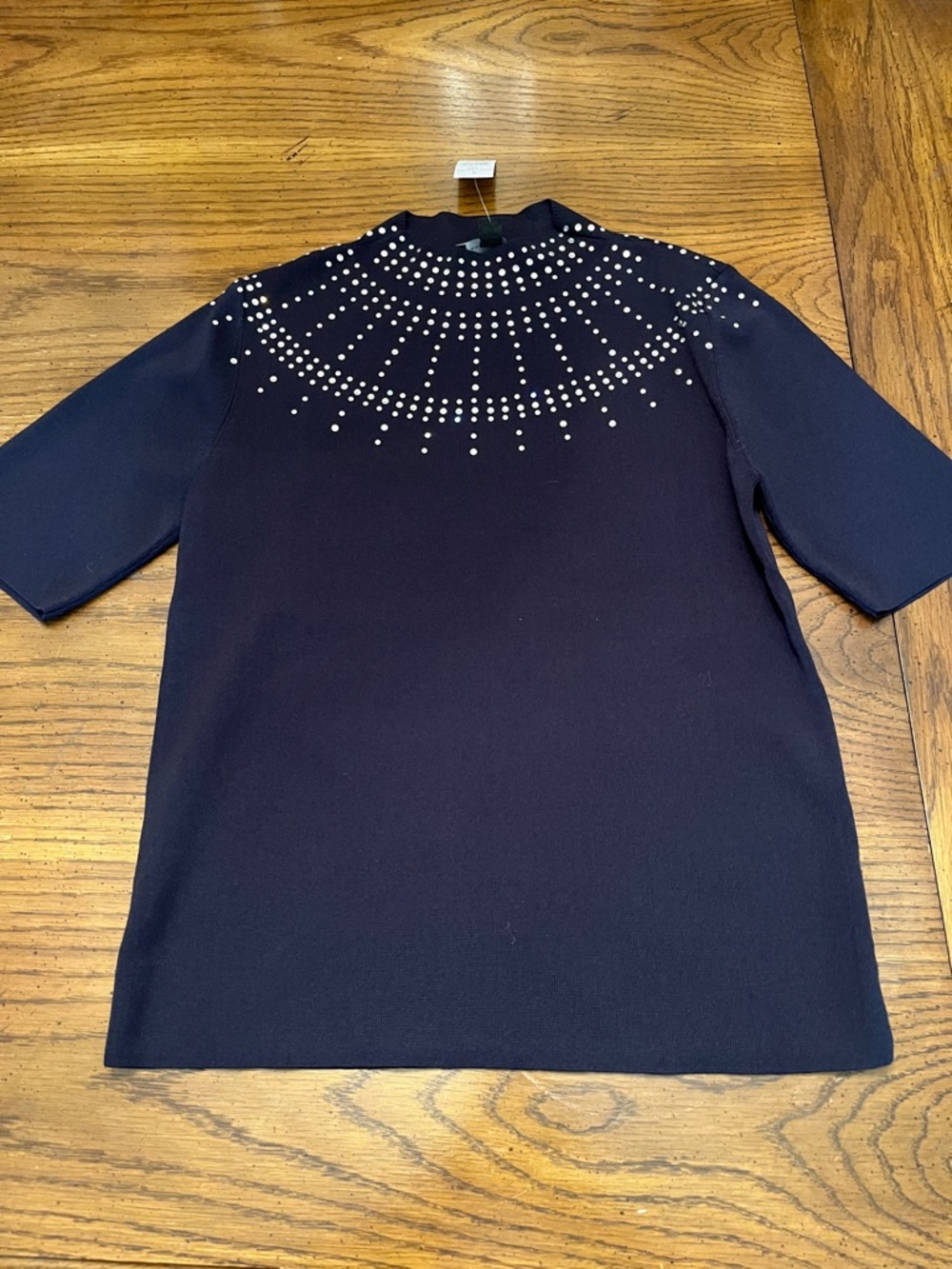 Ann Taylor Navy Embellished Short Sleeve Top, size‎ medium, new with tags
